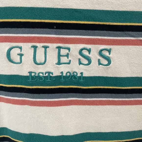 Vintage Guess Mens Size Small Stripe Tee T Shirt Logo Crewneck 90s Y2K - Picture 3 of 5